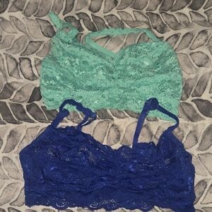 Lace Bralette Set - Blue and Green